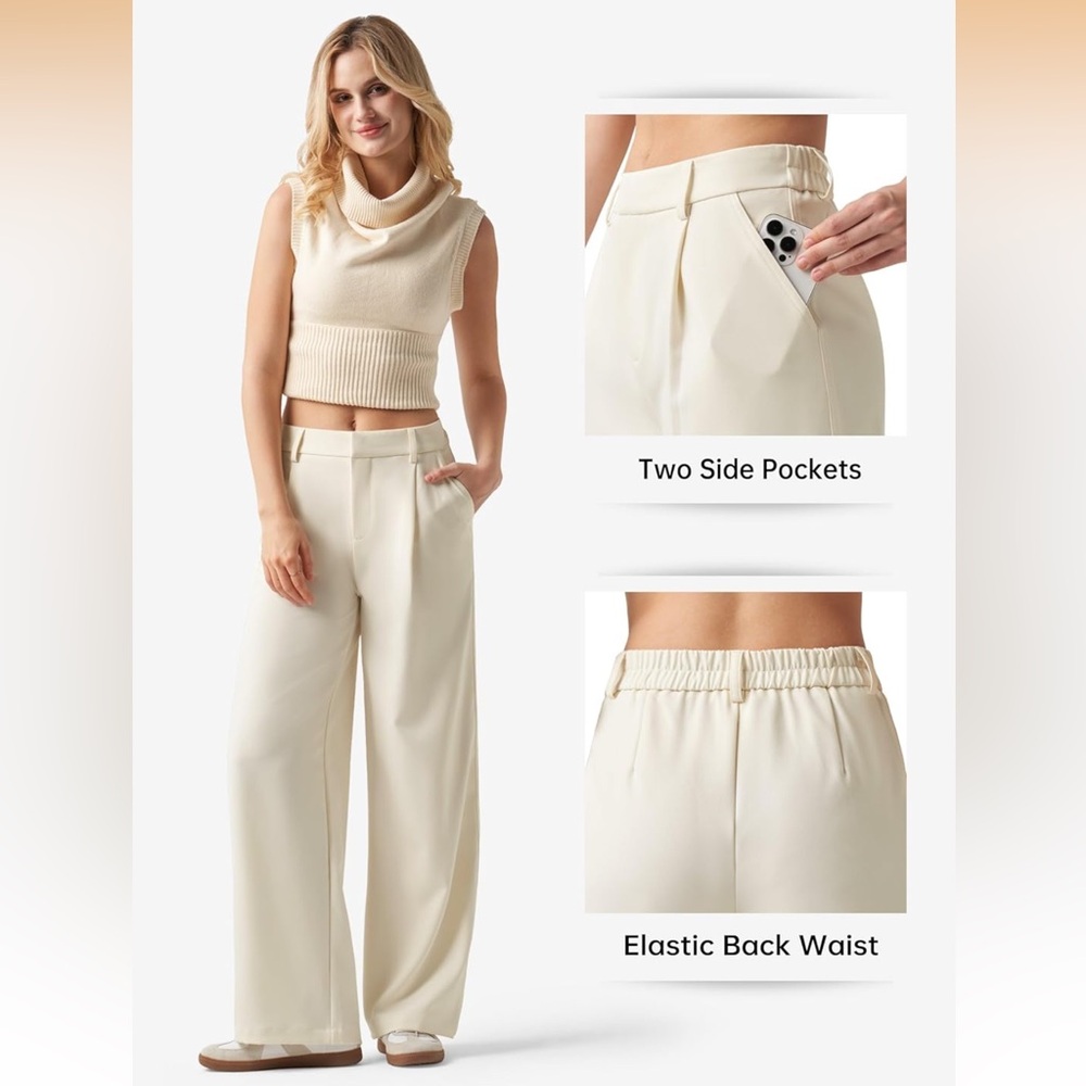 Willit Wide Leg Work Pants Small S Cream High Rise Pleated Trousers New